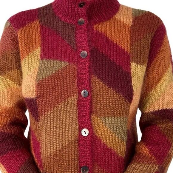 Vintage Talbots Hand Knit Red Mohair Blend Fluffy Grannycore Cardigan Sz P - Picture 7 of 13